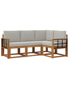 Set di divani da esterno 4 pcs Grigio Naturale e Chiaro 2