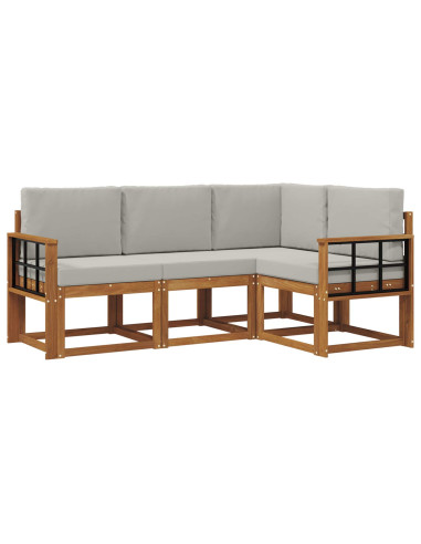 Set di divani da esterno 4 pcs Grigio Naturale e Chiaro