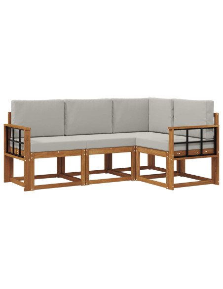 Set di divani da esterno 4 pcs Grigio Naturale e Chiaro