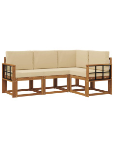 Set di divani da esterno con cuscino 4 pcs Naturale e Beige 2