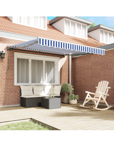 Tenda Retrattile Blu e Bianco 350 x 250 cm Poliestere e Metallo