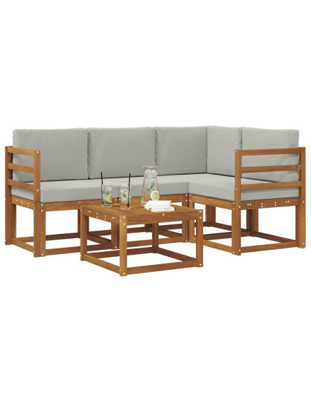 Set di divani da esterno 5 pcs Grigio Naturale e Chiaro