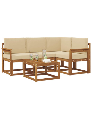 Set di divani da esterno con cuscino 5 pcs Naturale e Beige