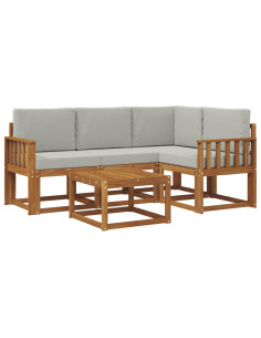 Set di divani da esterno 5 pcs Grigio Naturale e Chiaro 2