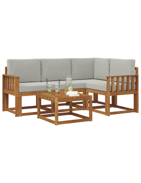 Set di divani da esterno 5 pcs Grigio Naturale e Chiaro