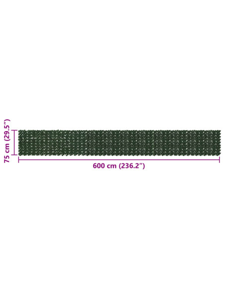 Schermo per balcone con foglie Verde Scuro 600 x 75 cm