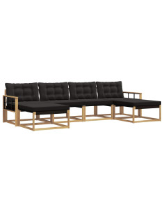 Set di divani da esterno con cuscino 6 pcs Bianco e Nero 2
