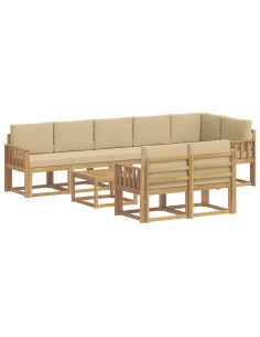 Set di divani da esterno 9 pcs Bianco e Beige Poliestere 2