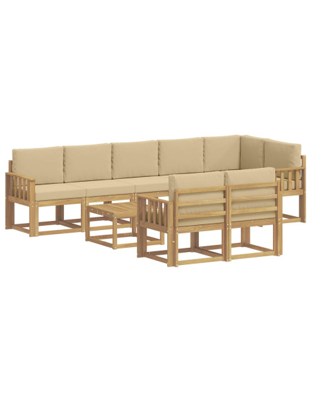 Set di divani da esterno 9 pcs Bianco e Beige Poliestere