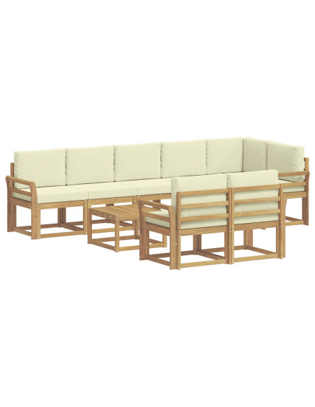 Set di divani da esterno 9 pcs Bianco e Crema Poliestere