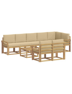 Set di divani da esterno 9 pcs Bianco e Beige Poliestere 2