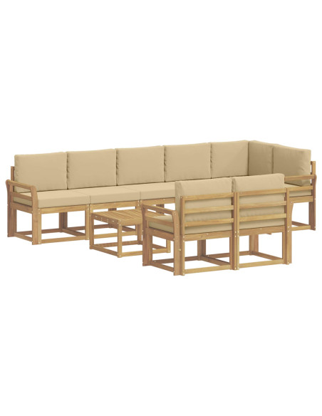 Set di divani da esterno 9 pcs Bianco e Beige Poliestere