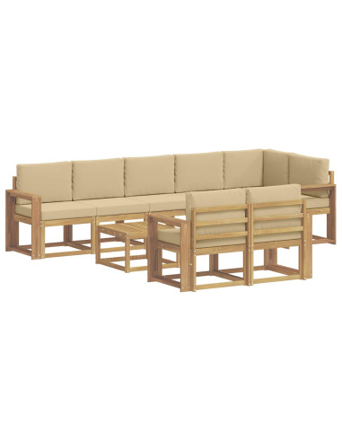 Set di divani da esterno 9 pcs Bianco e Beige Poliestere