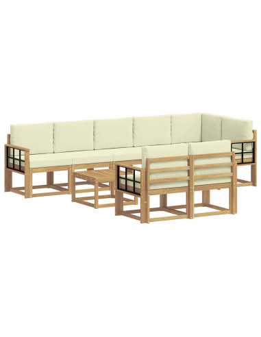 Set di divani da esterno 9 pcs Bianco e Crema Poliestere