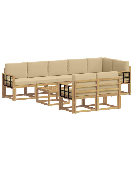 Set di divani da esterno 9 pcs Bianco e Beige Poliestere