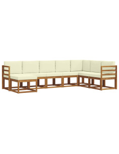 Set di divani 8 pcs Naturale e Crema Legno di Acacia Massello 2