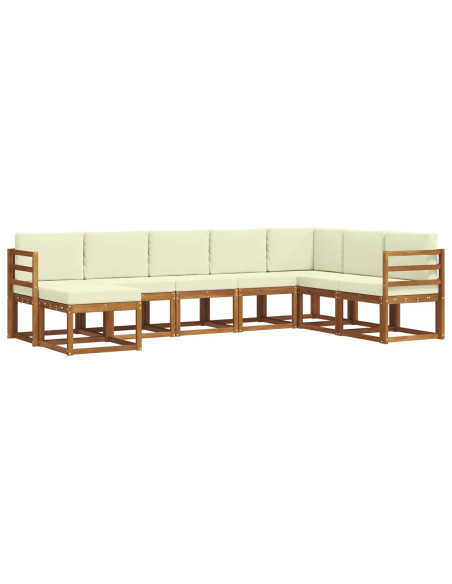 Set di divani 8 pcs Naturale e Crema Legno di Acacia Massello