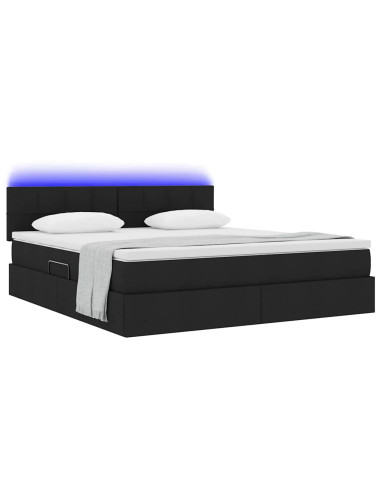 Letto con contenitore e LED con led Nero 160 x 200 cm Tessuto
