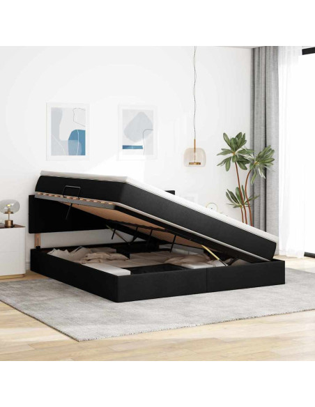 Letto con contenitore e LED con led Nero 160 x 200 cm Tessuto