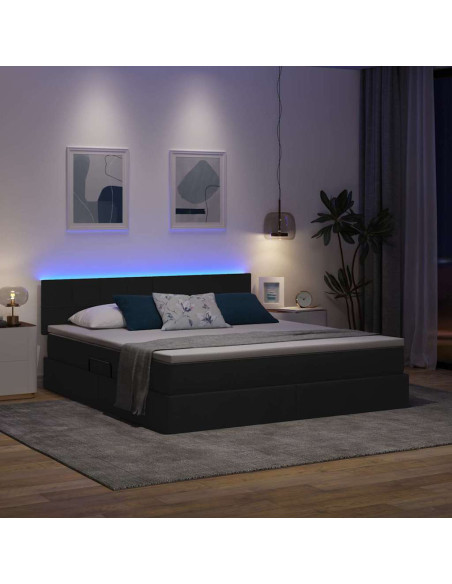 Letto con contenitore e LED con led Nero 160 x 200 cm Tessuto
