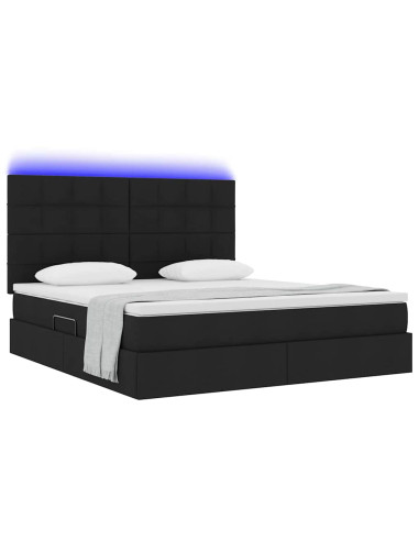 Letto con contenitore e LED Nero 160 x 200 cm Poliestere
