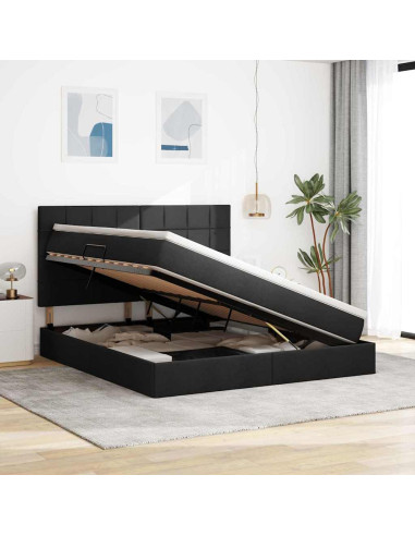 Letto con contenitore e LED Nero 160 x 200 cm Poliestere