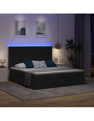 Letto con contenitore e LED Nero 160 x 200 cm Poliestere