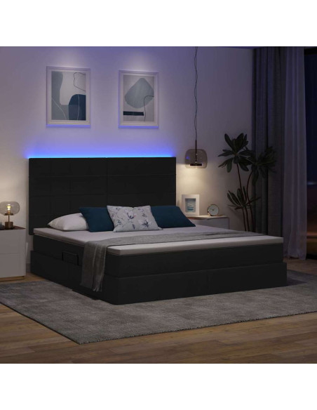 Letto con contenitore e LED Nero 160 x 200 cm Poliestere