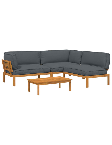 Set di divani 4 pcs Antracite Legno di Acacia Massello