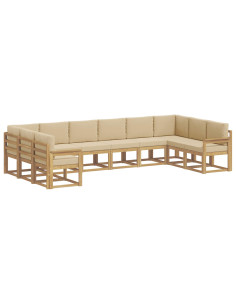 Set di divani da esterno con cuscino 10 pcs Bianco e Beige 2
