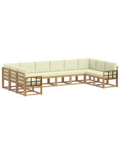 Set di divani da esterno con cuscino 10 pcs Bianco e Crema 2