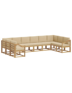 Set di divani da esterno con cuscino 10 pcs Bianco e Beige 2