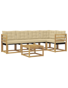 Set di divani da esterno con cuscino 6 pcs Bianco e Beige 2