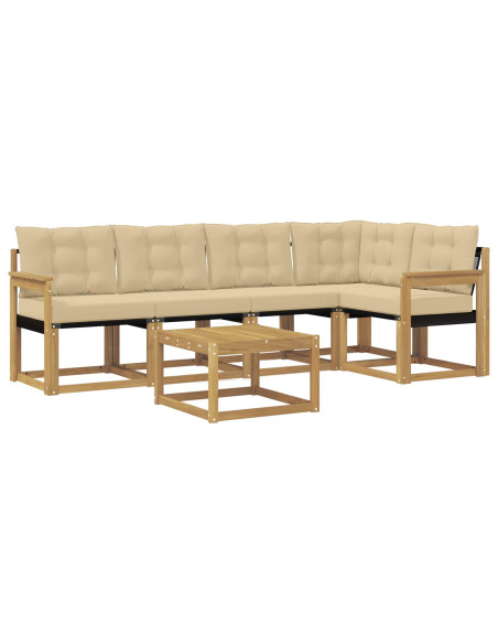Set di divani da esterno con cuscino 6 pcs Bianco e Beige