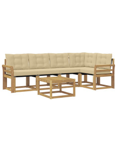 Set di divani da esterno con cuscino 6 pcs Bianco e Beige 2