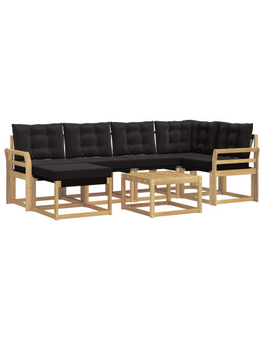 Set di divani da esterno con cuscino 7 pcs Bianco e Nero