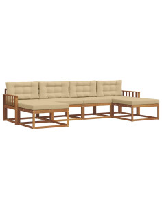 Set di divani da esterno con cuscino 6 pcs Naturale e Beige 2