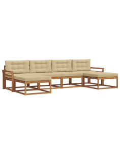 Set di divani da esterno con cuscino 6 pcs Naturale e Beige 2