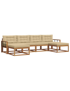 Set di divani da esterno con cuscino 6 pcs Naturale e Beige 2