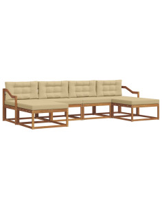 Set di divani da esterno con cuscino 6 pcs Naturale e Beige 2