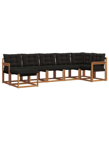 Set di divani da esterno con cuscino 7 pcs Naturale e Nero