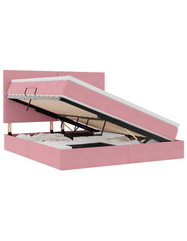 Letto con contenitore e LED con led Rosa 160 x 200 cm Velluto