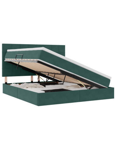 Letto con contenitore e LED Verde Scuro 160 x 200 cm Velluto
