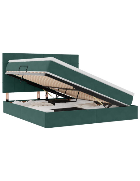 Letto con contenitore e LED Verde Scuro 160 x 200 cm Velluto