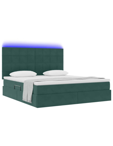 Letto con contenitore e LED Verde Scuro 160 x 200 cm Velluto