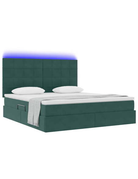 Letto con contenitore e LED Verde Scuro 160 x 200 cm Velluto