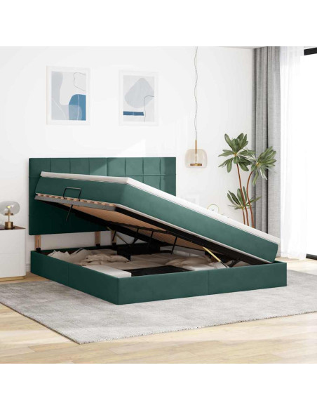 Letto con contenitore e LED Verde Scuro 160 x 200 cm Velluto