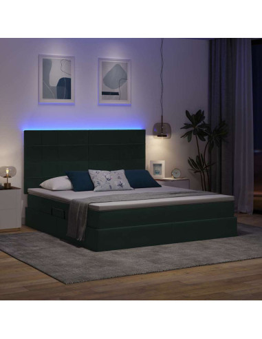 Letto con contenitore e LED Verde Scuro 160 x 200 cm Velluto