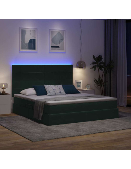 Letto con contenitore e LED Verde Scuro 160 x 200 cm Velluto