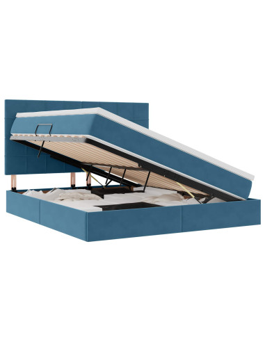 Letto con contenitore e LED Blu Scuro 160 x 200 cm Velluto